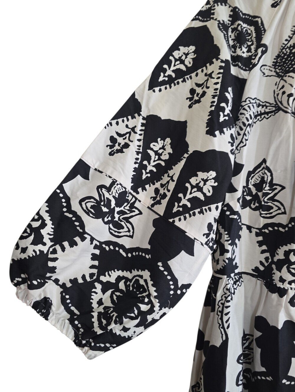 Chico's Poplin Balloon Sleeve Floral Midi Dress 3.5 18 Black White - Picture 4 of 8